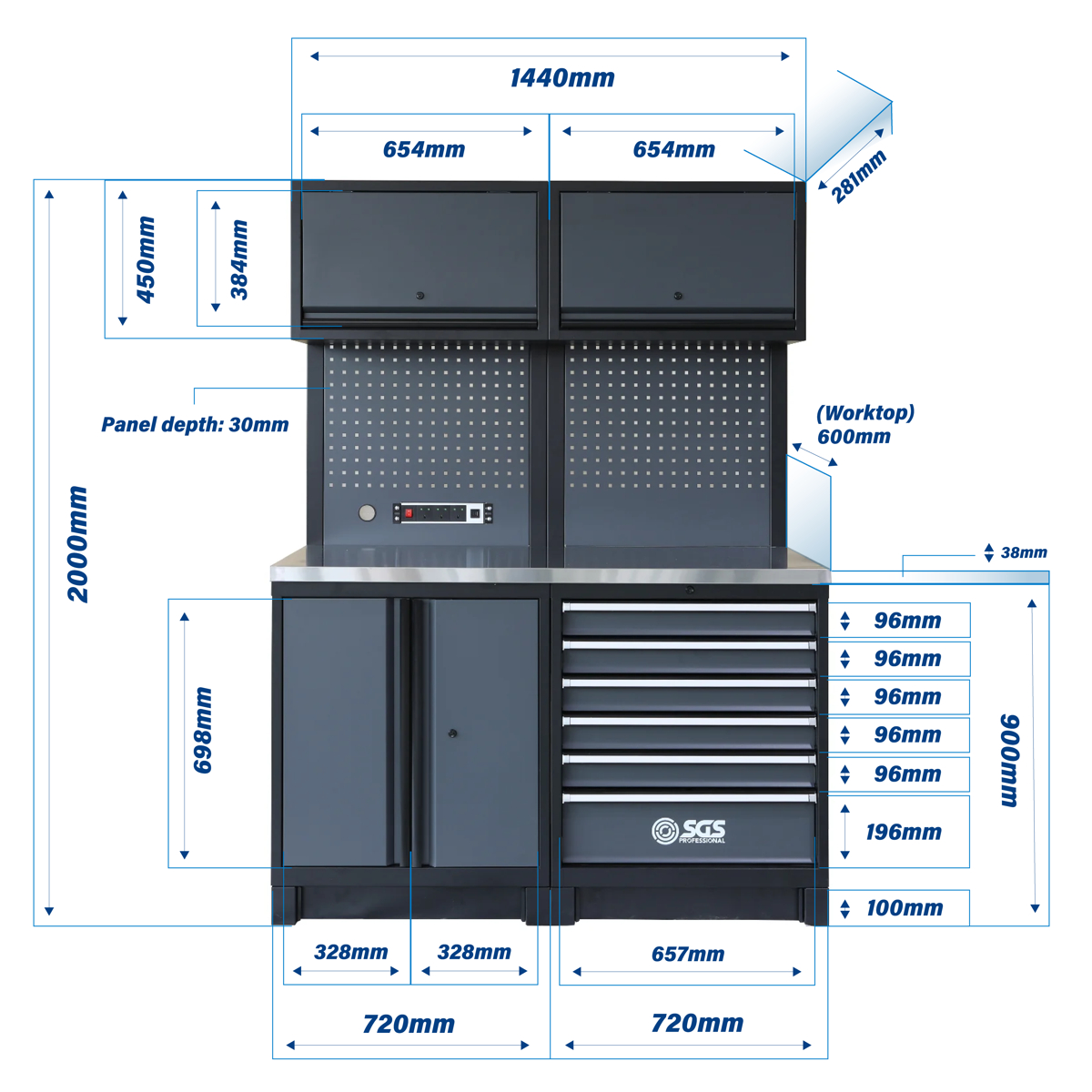 SGS Pro Heavy Duty Garage Storage System | Dual Powerstrip Cabinets | Tall Double Cabinet